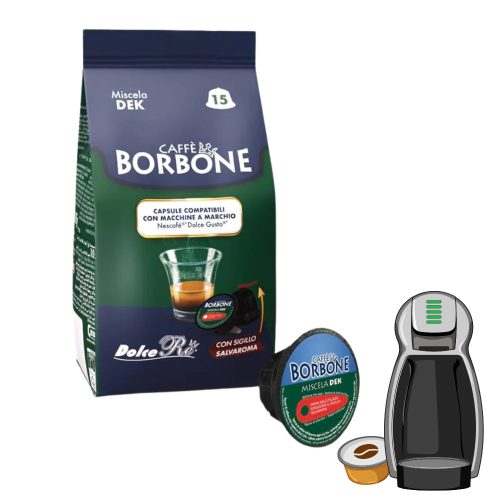 15 Stück Caffè Borbone Miscela Dek DOLCE GUSTO kompatible entkoffeinierte Kaffeekapsel – Nespresso kompatible Kaffeekapseln