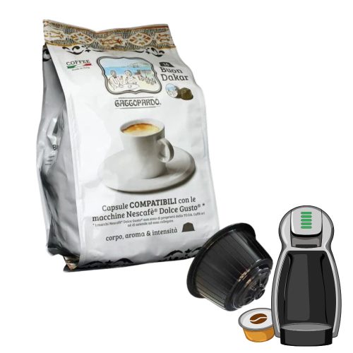 16 Kapseln Gattopardo Dakar Dolce kompatibel mit DOLCE GUSTO – Nespresso kompatible Kaffeekapseln