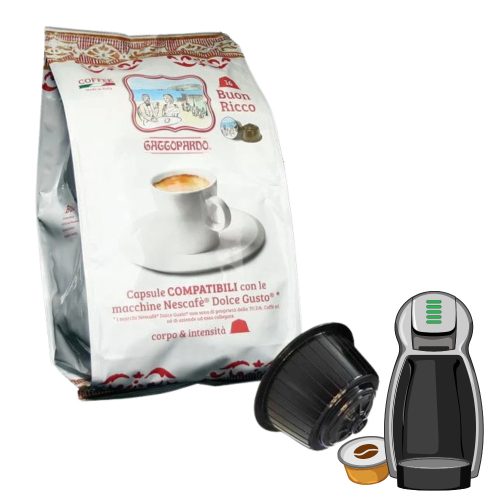16 Kapseln Gattopardo Gusto Ricco kompatibel mit DOLCE GUSTO – Nespresso kompatible Kaffeekapseln